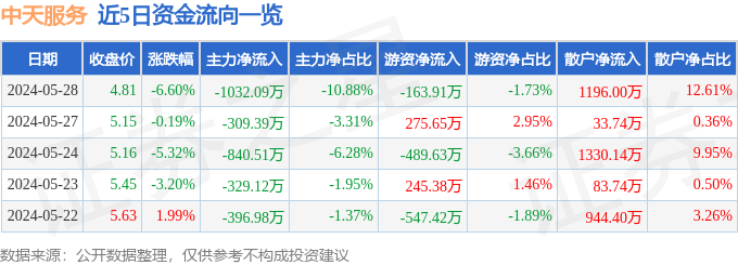 异动快报：中天服务（002188）5月29日9点47分触及涨停板米乐 M6(图1)